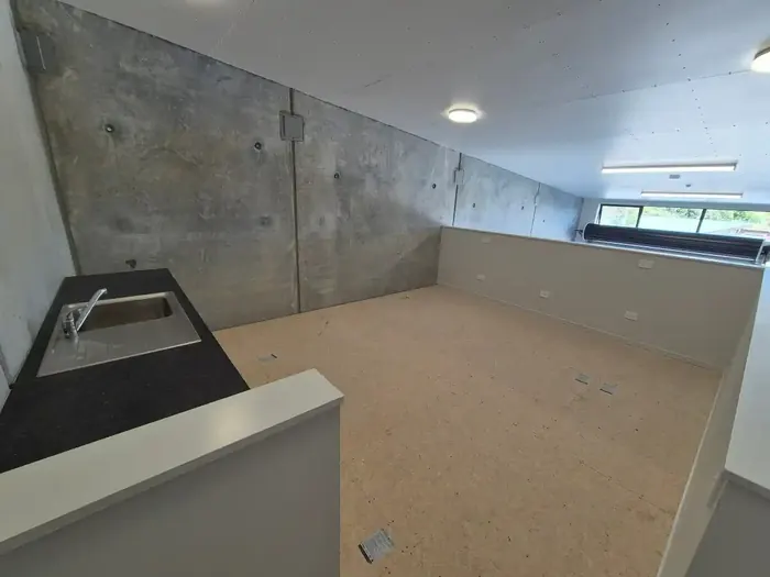 Mezzanine floor with the kitchenette bench and clerestory windows